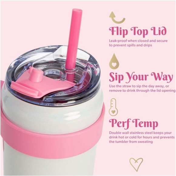 Paris Hilton 40oz Stainless Steel Tumbler Removable Handle Straw Insulated NEW - Picture 4 of 12